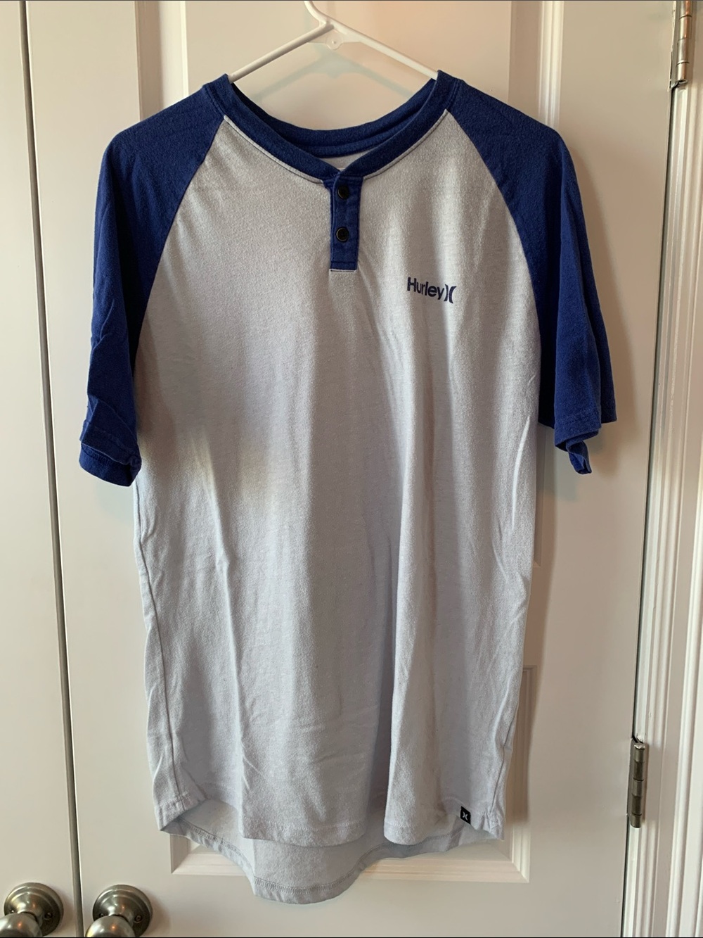 Hurley White Body with Navy Raglan Short Sleeve Henley